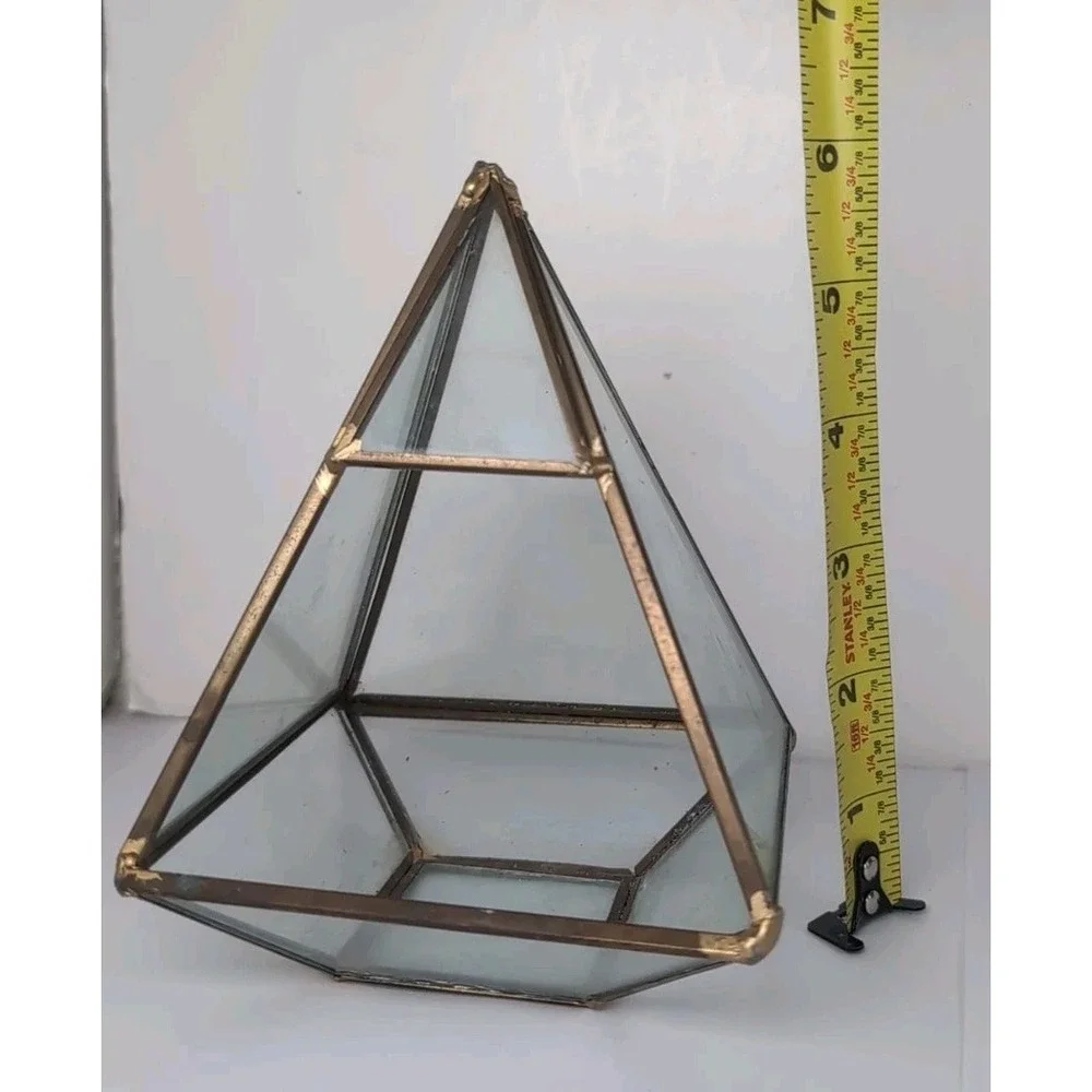 Vintage Geometric Terrarium Planter Brass & Glass Succulents Holder 6
